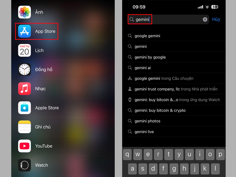 Gõ từ khóa Gemini vào thanh tìm kiếm sau khi mở App Store