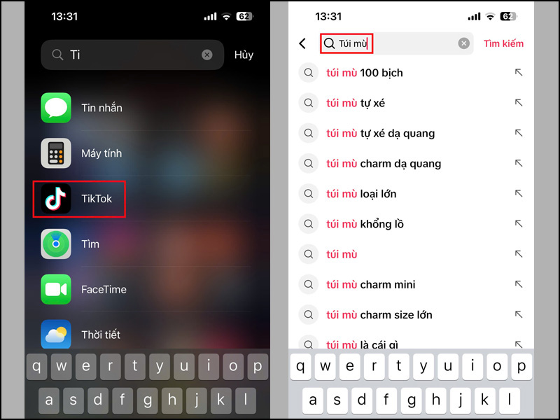 Khởi chạy ứng dụng TikTok, tìm phiên livestream xé túi mù