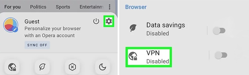 Mục VPN trong phần Settings