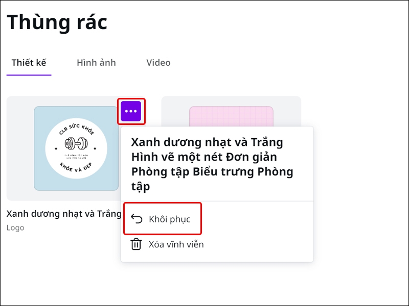 Khôi phục dự án Canva đã xóa trên máy tính