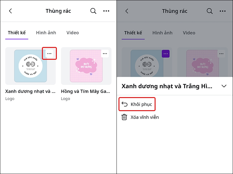 Khôi phục dự án Canva đã xóa trên điện thoại