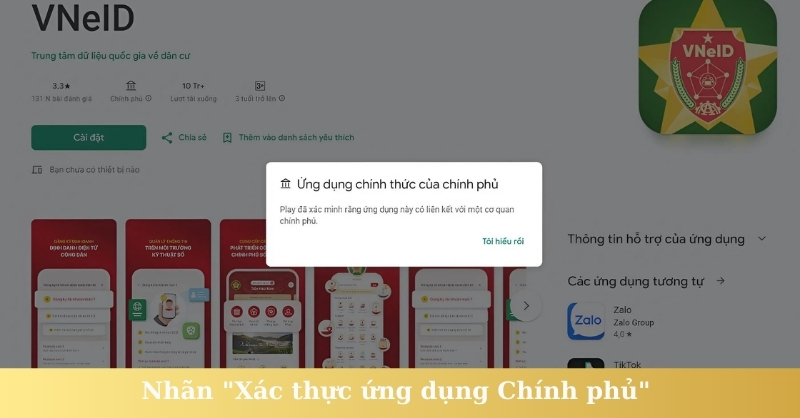 Nhãn "Xác thực ứng dụng Chính phủ"