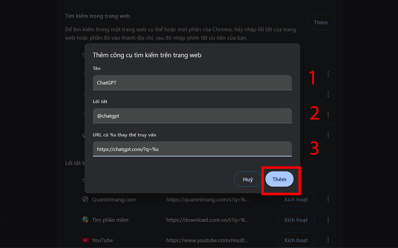 Nhập nội dung theo yêu cầu để thêm ChatGPT Search trên web