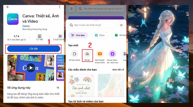 Tải ảnh lên từ trang chủ của ứng dụng Canva