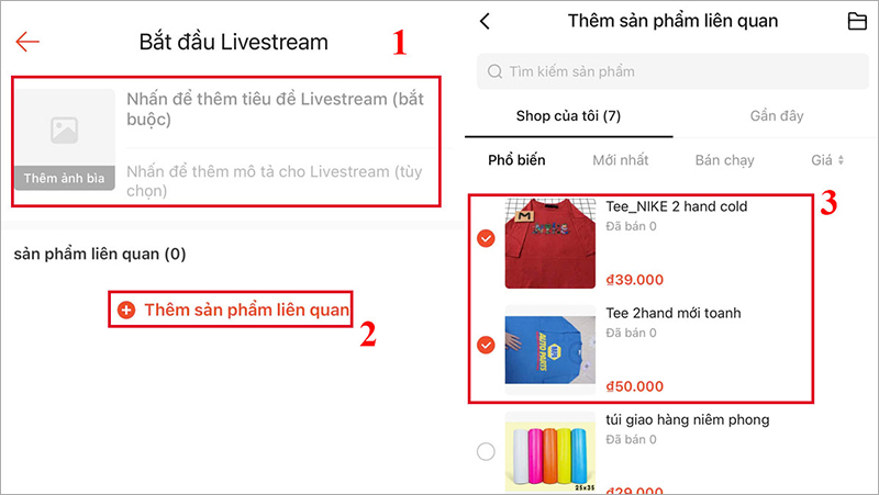 Thêm sản phẩm vào phiên live