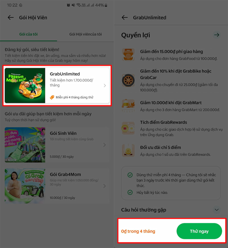 Thử ngay gói Grab Unlimited miễn phí