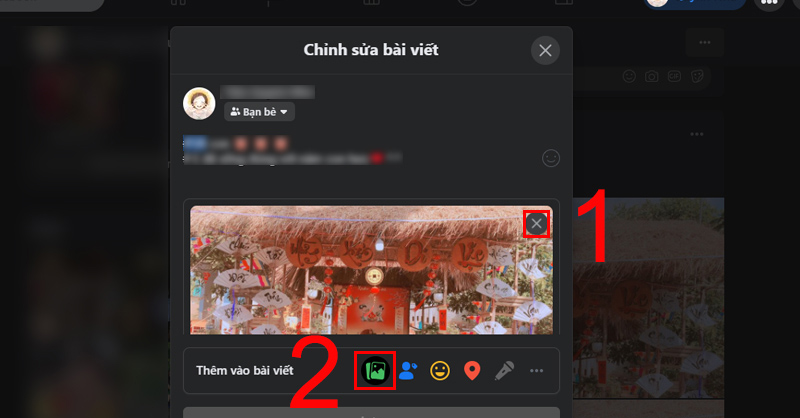 Xóa ảnh cũ bằng dấu X, chọn biểu tượng Thư viện