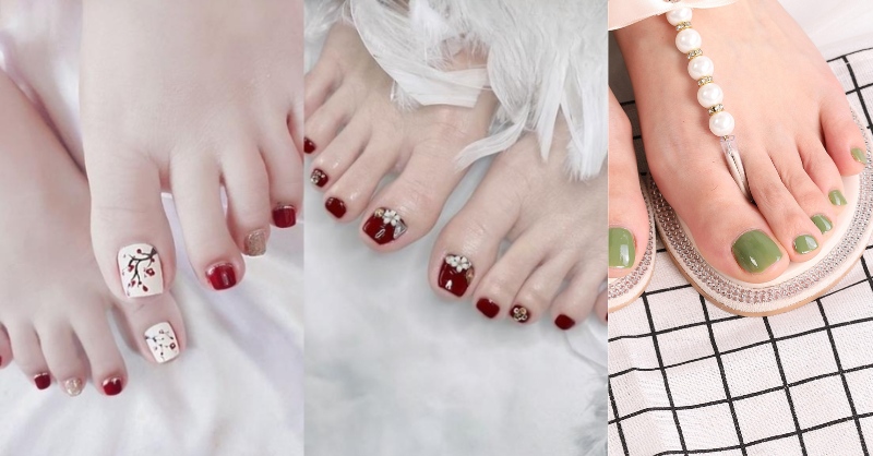 Mẫu nail cho móng chân vào ngày Tết