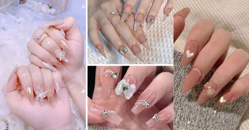 Mẫu nail đính charm cho ngày Tết