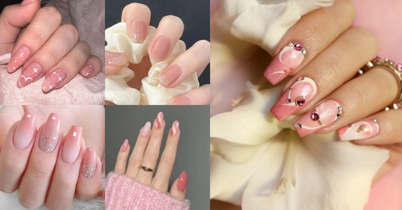 Mẫu nail màu hồng cho ngày Tết