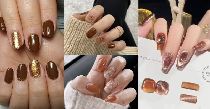 Mẫu nail màu nâu cho ngày Tết