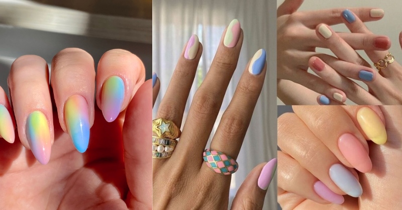 Mẫu nail màu pastel cho ngày Tết