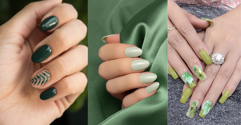 Mẫu nail màu xanh lá cho ngày Tết