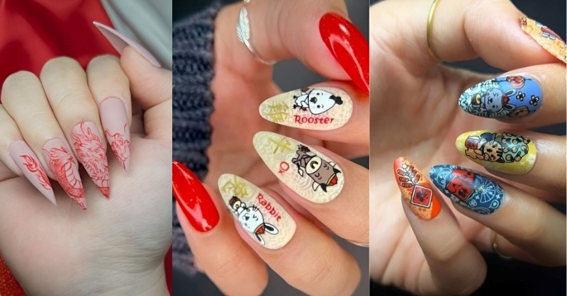 Mẫu nail Tết họa tiết 12 con giáp