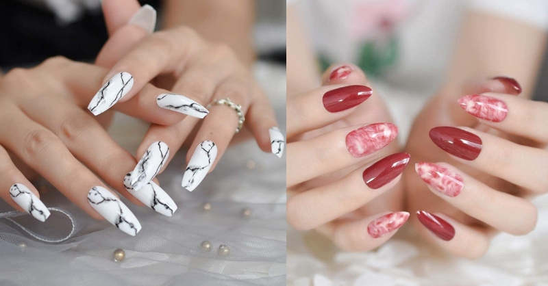 Mẫu nail Tết họa tiết vân đá phong thủy