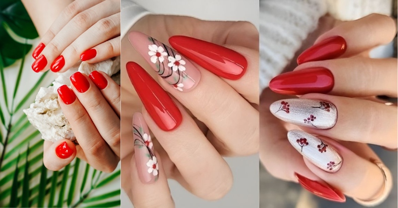 Mẫu nail Tết màu đỏ