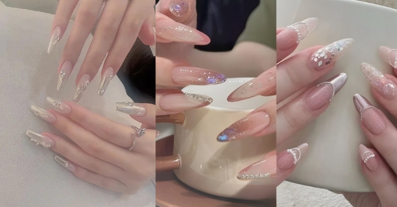 Mẫu nail trong suốt cho ngày Tết