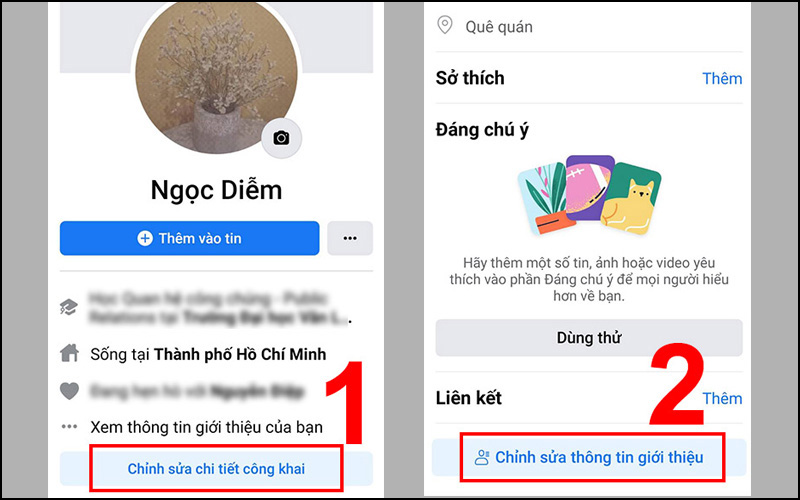 Người dùng chọn Chỉnh sửa thông tin giới thiệu