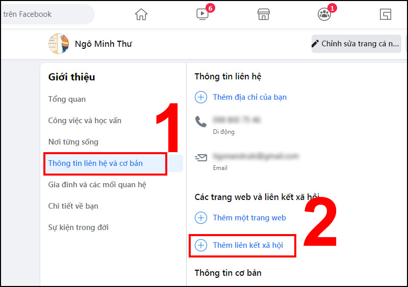 Người dùng nhấn vào mục Thêm liên kết xã hội