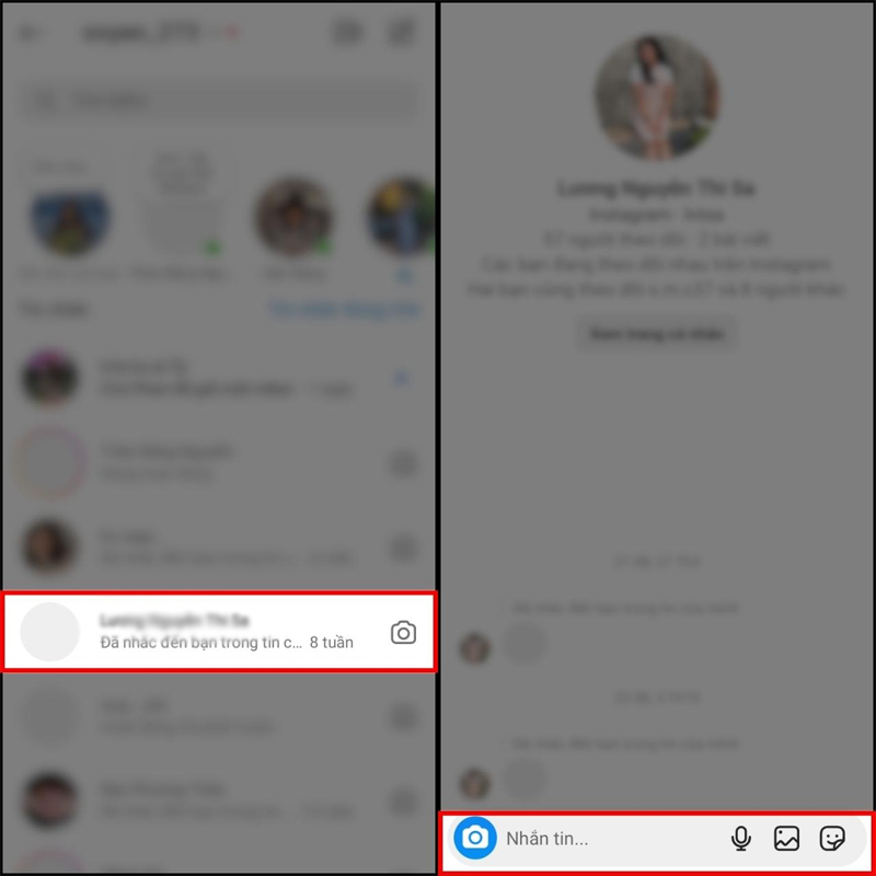 Chọn vào người dùng muốn nhắn tin và chọn biểu tượng camera
