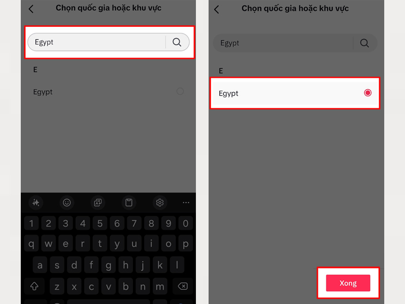 Nhập từ khóa Egypt tại thanh tìm kiếm và chọn kết quả tương ứng