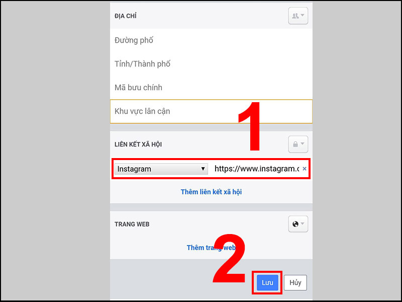 Thêm link Instagram cá nhân và chọn Lưu