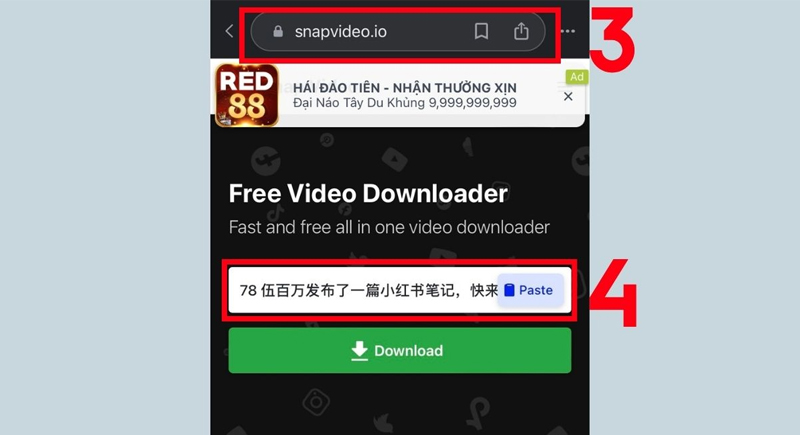 Dán link video vào ứng dụng Snap video