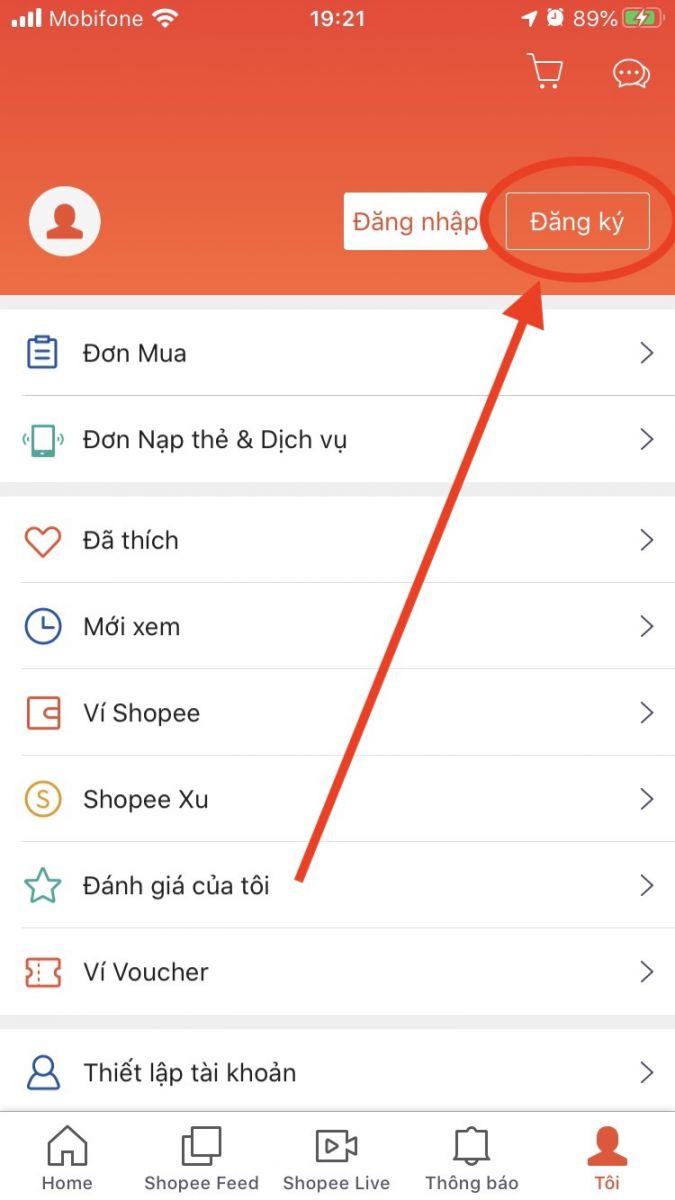 Tạo tài khoản Shopee