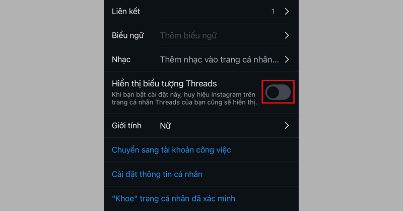 Tắt Hiển thị biểu tượng Threads bằng cách gạt thanh trượt sang trái