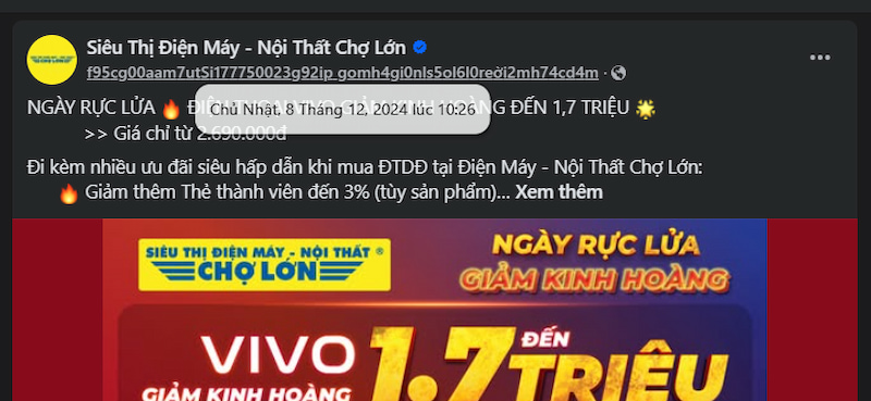 Khi dời chuột vào đường link thì thời gian bài đăng sẽ hiển thị