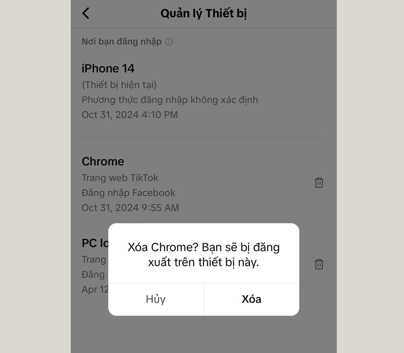 Đăng xuất TikTok khỏi các thiết bị khác để tránh gặp phiền phức