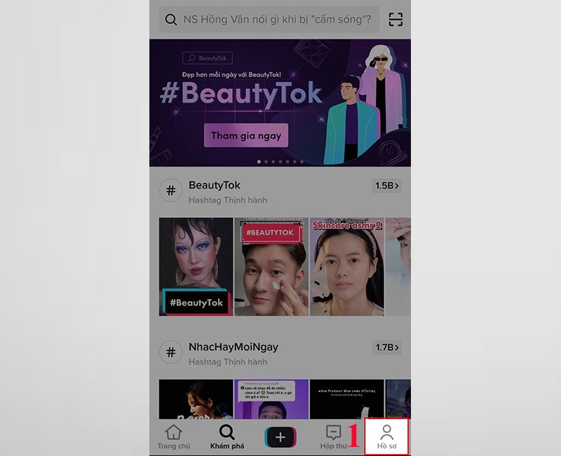Chọn mục Hồ sơ để truy cập vào giao diện trang cá nhân TikTok