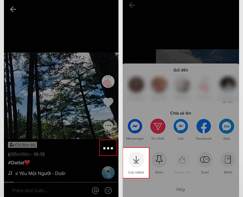 Nhấn vào biểu tượng dấu ba chấm và chọn Lưu video