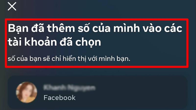 Facebook hiển thị thông báo đã thêm số điện thoại vào tài khoản