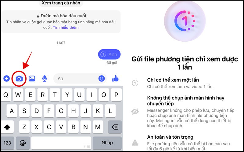 Chọn vào biểu tượng camera trong đoạn chat