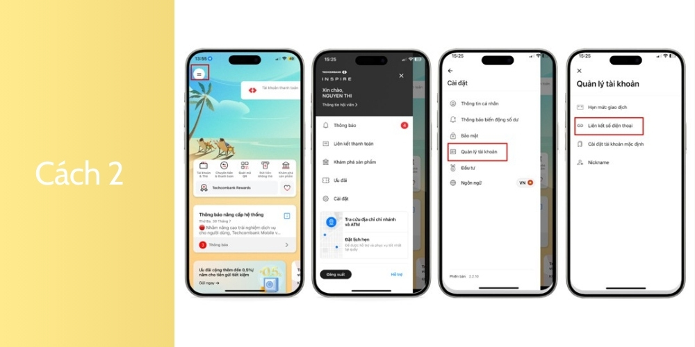 Cách 2 mở số tài khoản ngân hàng Techcombank trùng với số điện thoại