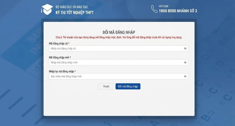Hệ thống sẽ yêu cầu đổi mật khẩu để đảm bảo an toàn thông tin