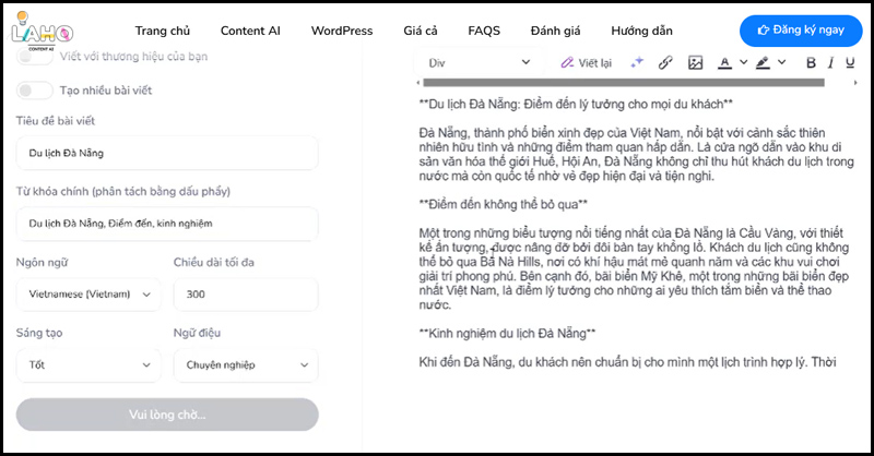 LahoAI được đánh giá cao nhờ khả năng viết content nhanh chóng