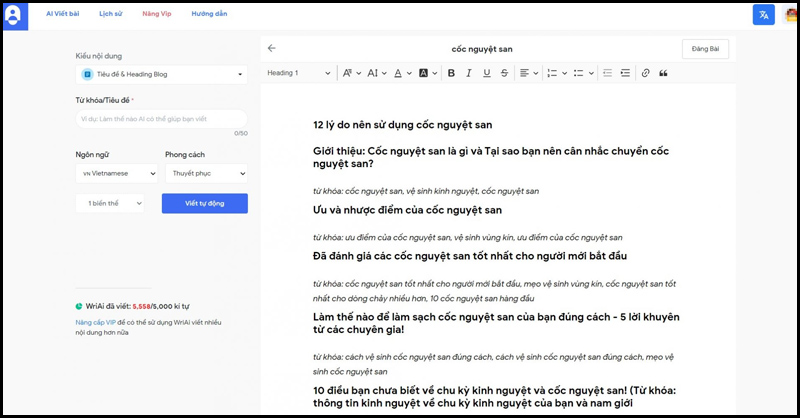 WriAI đáp ứng tốt nhu cầu viết content của người dùng