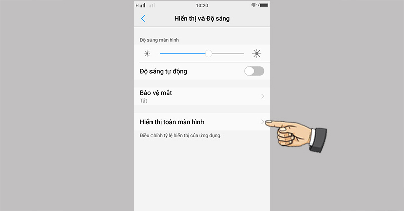 Nhấn hiển thị toàn màn hình và bật nó lên