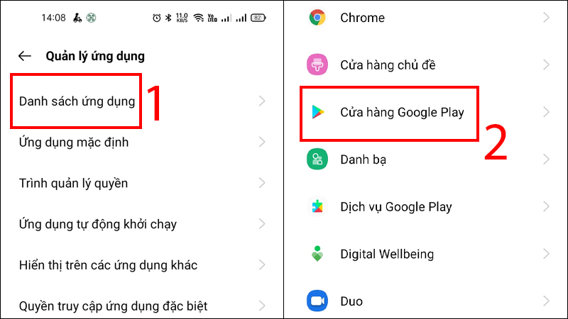 Chọn Danh sách ứng dụng và bật lại CH Play 