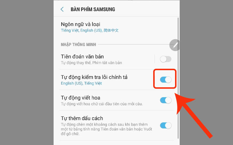 Bật sửa lỗi chính tả trên điện thoại Android