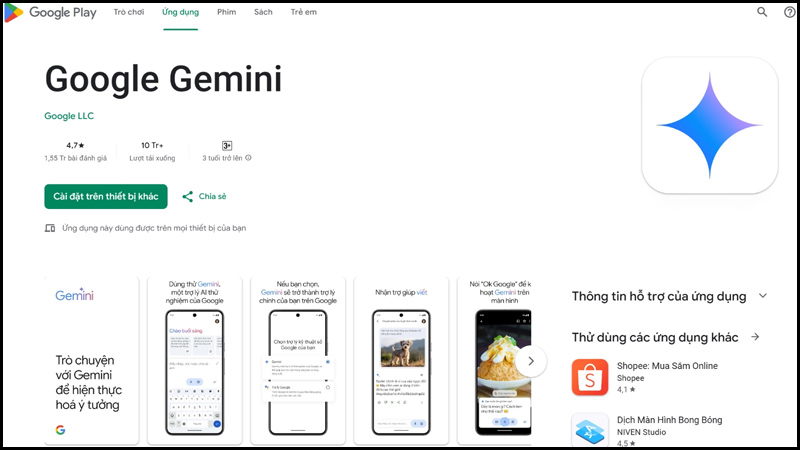 Cập nhập Google Gemini trên CH Play hoặc App Store