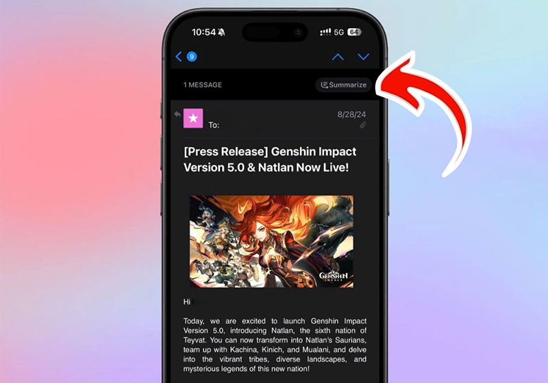 Chạm vào nút Summary để tóm tắt email