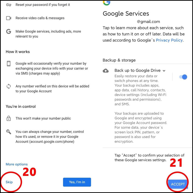 Nhấn Accept lần cuối để chấp nhận điều khoản của Google Services