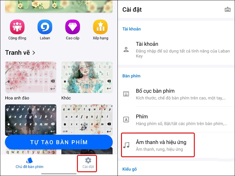 Chọn Âm thanh và hiệu ứng