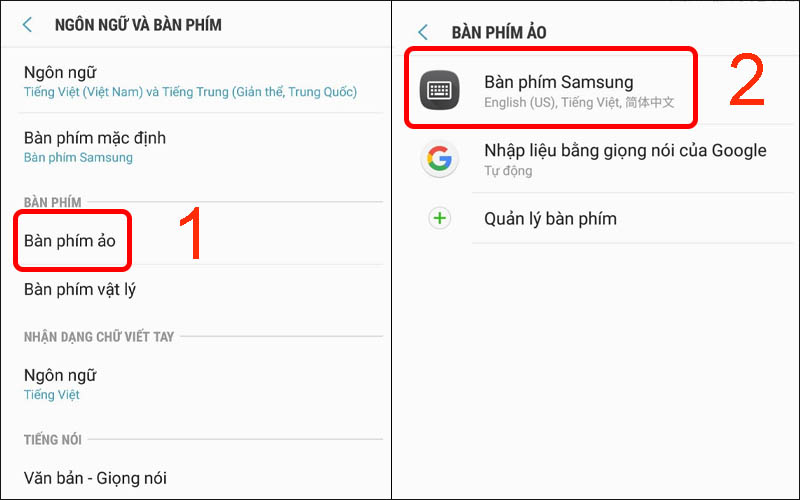 Chọn vào Bàn phím Samsung