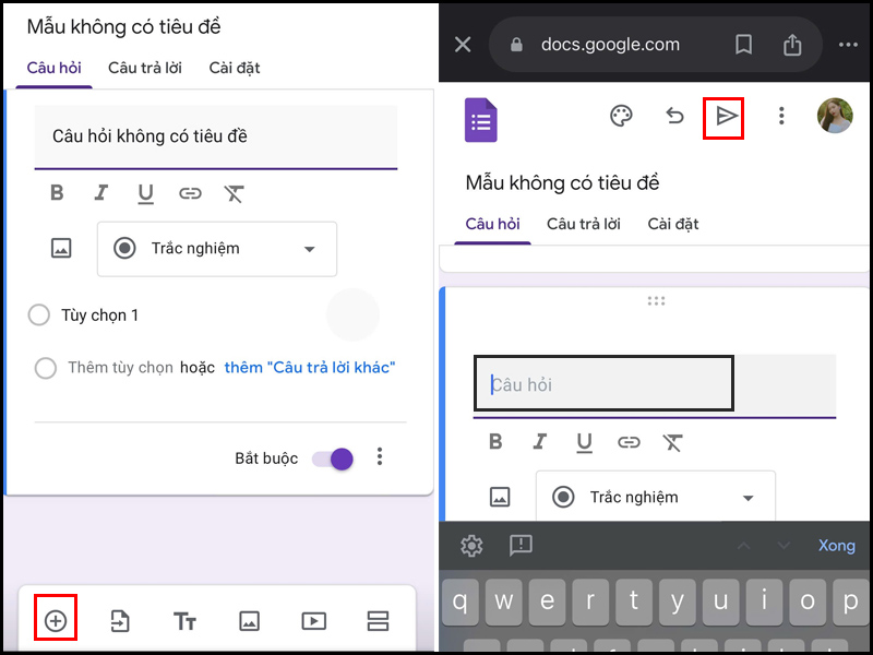 Chọn dấu + đến nhập câu hỏi mới và nhấn nút gửi khi đã hoàn tất