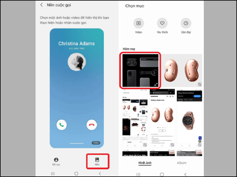 Nhấn vào hình ảnh muốn làm nền cuộc gọi tại mục Nền