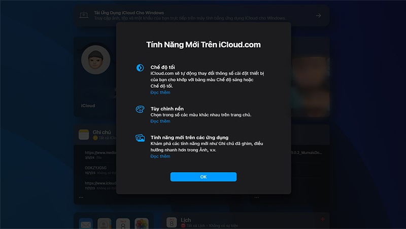 Chế độ Tối trên iCloud web